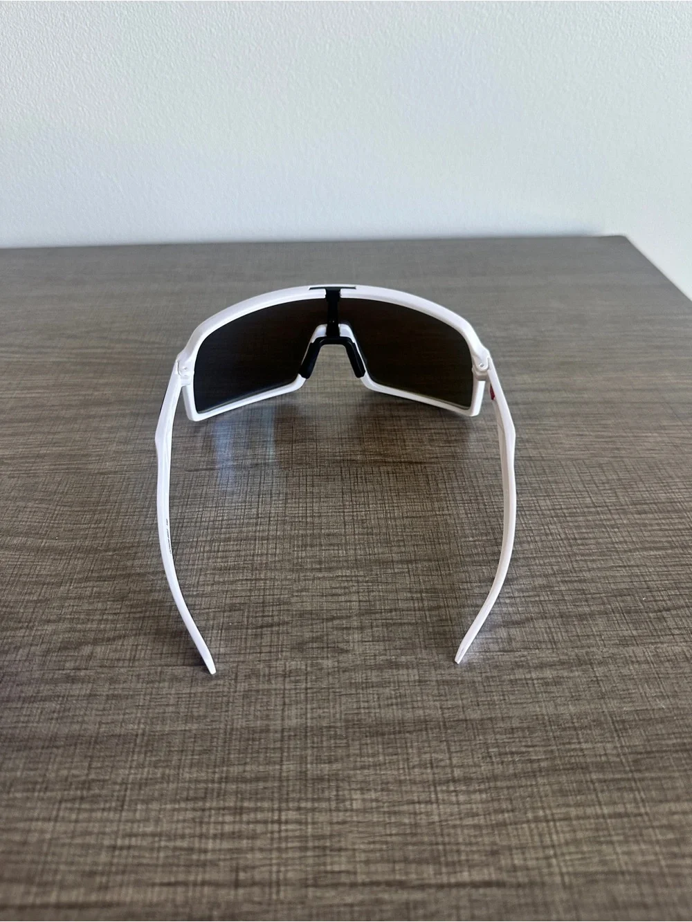 Oakley Men’s White Shield Sunglasses with Blue Lenses